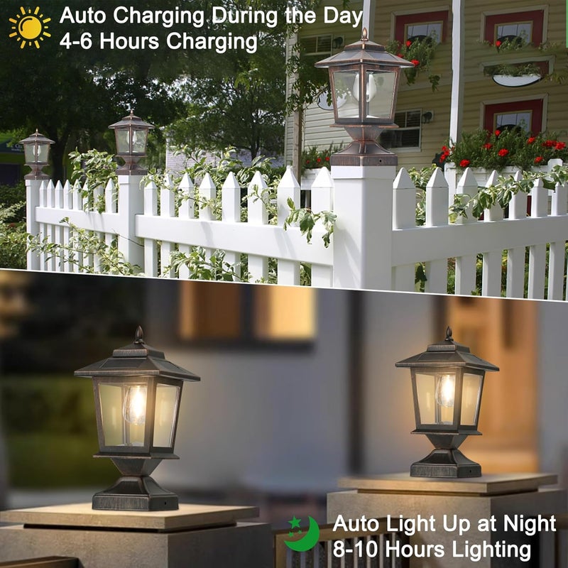 Derynome Solar Post Cap Lights, Waterproof Outdoor Light for 4x4 Wooden Posts, Solar Lights with Glass Shade for Deck Fence Patio Post Decor,Bronze (2 Pack) - Image 2